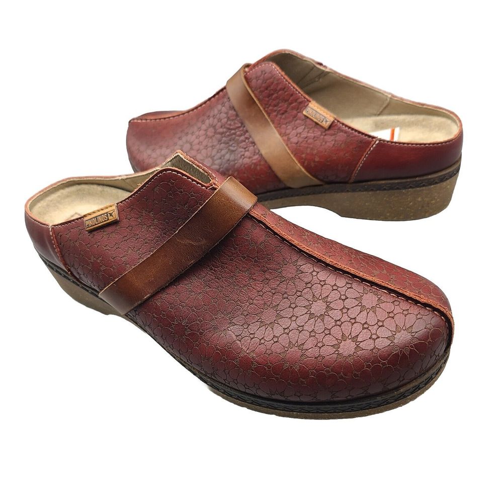 Pikolinos Granada Clog Women Burgundy Leather Slip Comfort Shoes 11.5 12 42  New